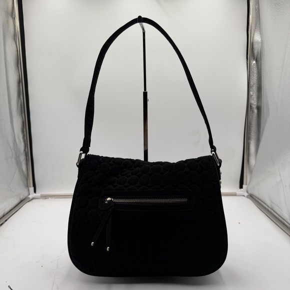 Vera Bradley Handbags - Vera Bradley Black Quilted Microfiber Shoulder Bag Purse Circle Pattern Flap
